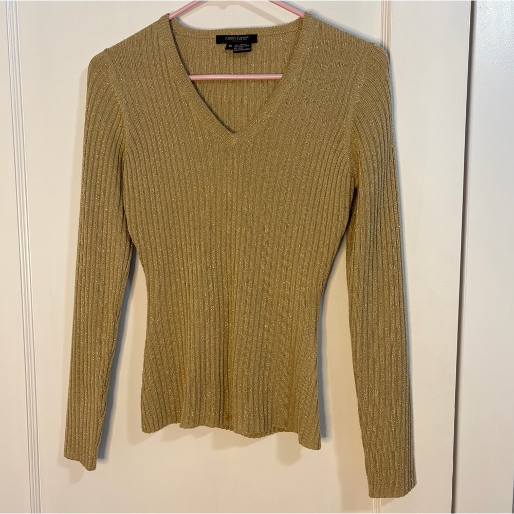 Vintage KAREN KANE Vneck Gold Sweater - Picture 8 of 10